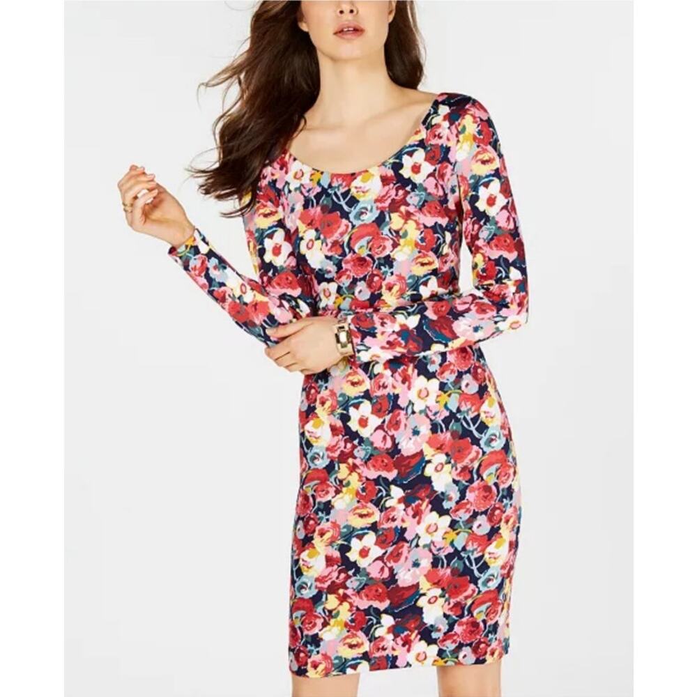 Betsey Johnson Bright Floral Print‎ Long Sleeve Sheath Dress Size 2